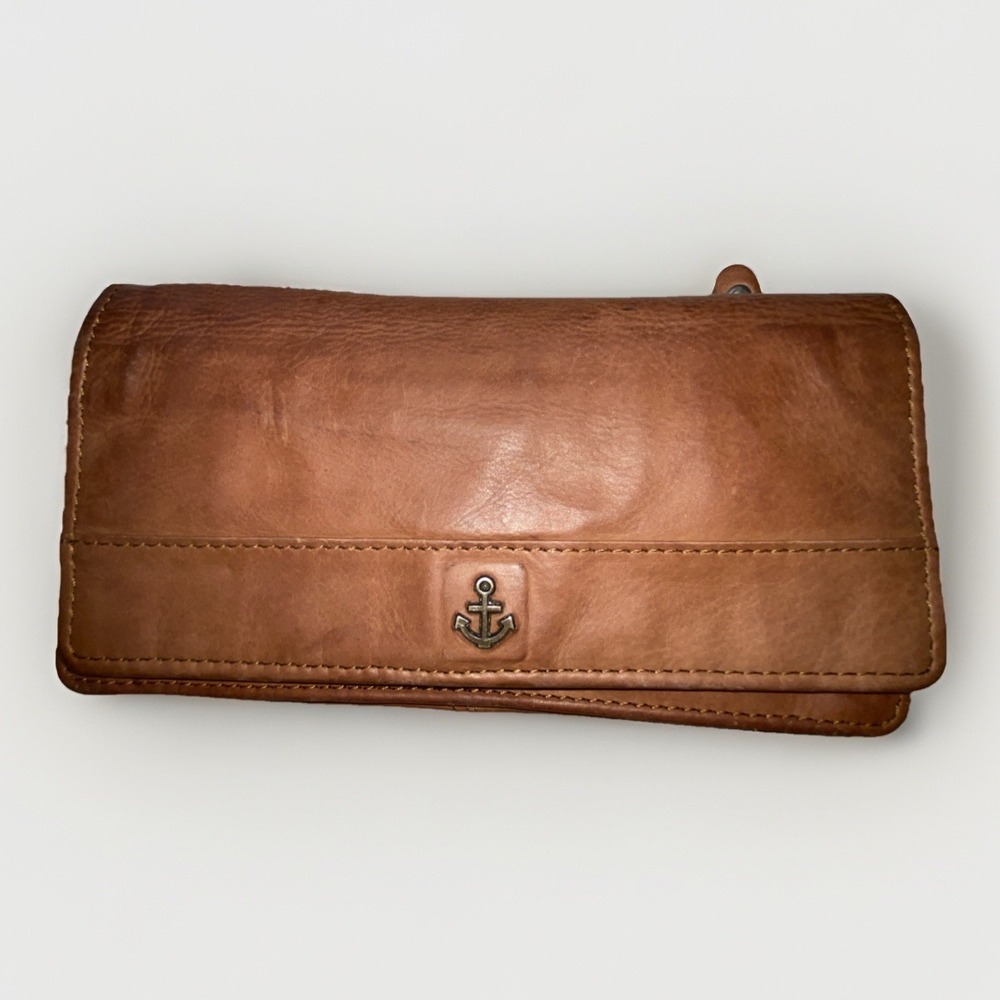 Harbour 2nd Brown Genuine Leather Snap Wallet Anchor Logo